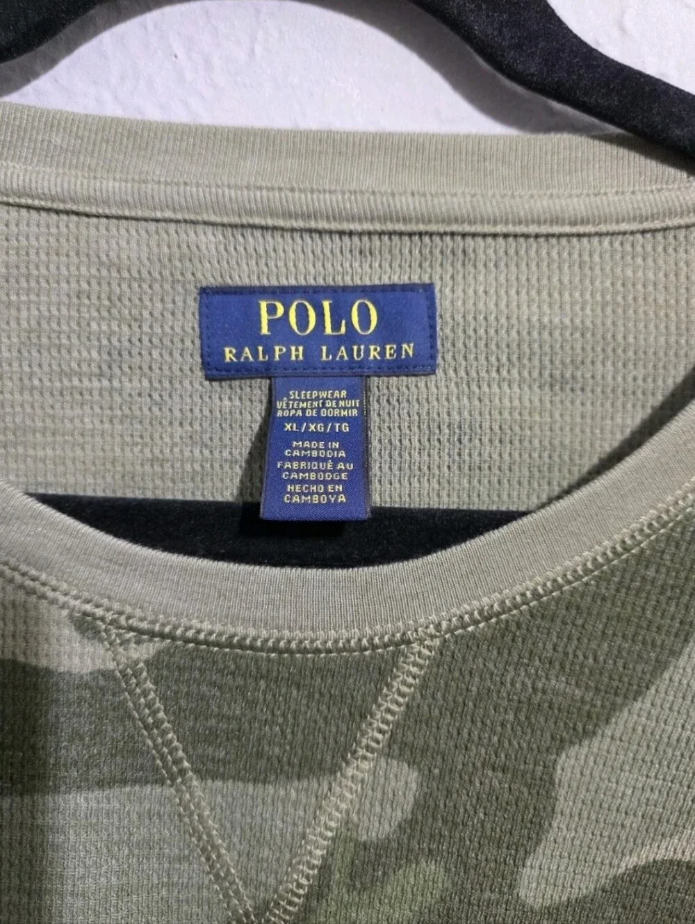 Polo Ralph Lauren Camo Pajama Top Green Waffle Knit Thermal Sleepwear Men's XL